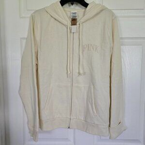 NWT VS PINK XL Cream logo zip up hoodie
